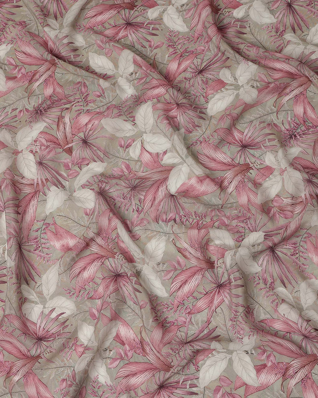 Beige Pink Floral Printed Viscose Crepe Fabric 110 Cms Width Soft Flowing Lightweight Dress Material India-D27931