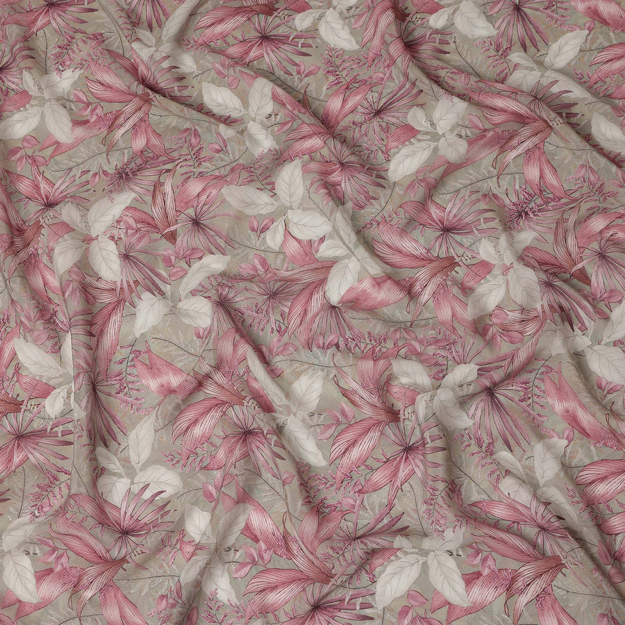 Beige Pink Floral Printed Viscose Crepe Fabric 110 Cms Width Soft Flowing Lightweight Dress Material India-D27931