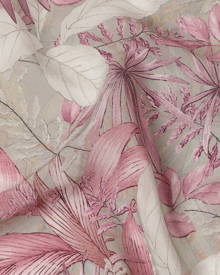 Beige Pink Floral Printed Viscose Crepe Fabric 110 Cms Width Soft Flowing Lightweight Dress Material India-D27931