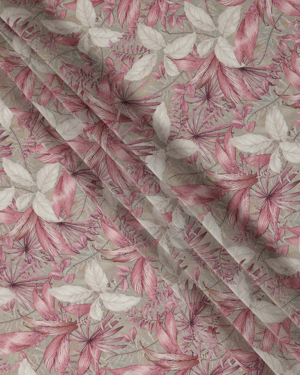 Beige Pink Floral Printed Viscose Crepe Fabric 110 Cms Width Soft Flowing Lightweight Dress Material India-D27931