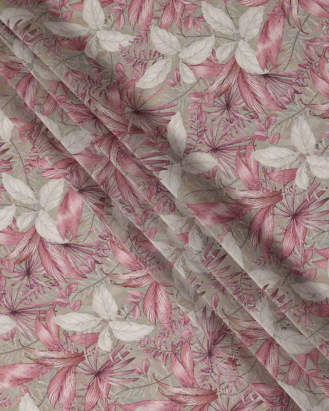 Beige Pink Floral Printed Viscose Crepe Fabric 110 Cms Width Soft Flowing Lightweight Dress Material India-D27931