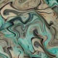 Teal Beige Abstract Marble Swirl Digital Print Viscose Crepe Fabric 110 Cms India-D26855