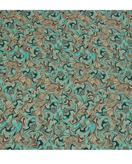 Teal Beige Abstract Marble Swirl Digital Print Viscose Crepe Fabric 110 Cms India-D26855