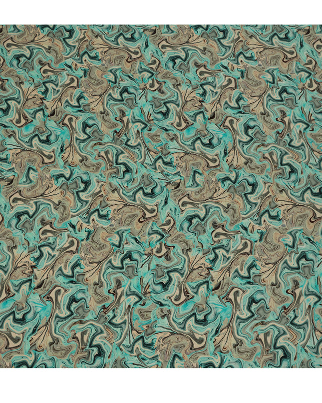 Teal Beige Abstract Marble Swirl Digital Print Viscose Crepe Fabric 110 Cms India-D26855