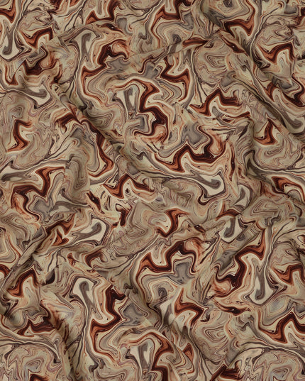 Beige Brown Abstract Marble Swirl Digital Print Viscose Crepe Fabric 110 Cms India-D26854