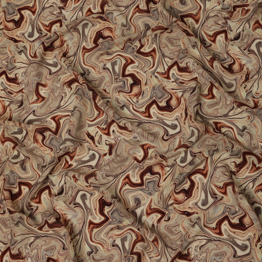 Beige Brown Abstract Marble Swirl Digital Print Viscose Crepe Fabric 110 Cms India-D26854