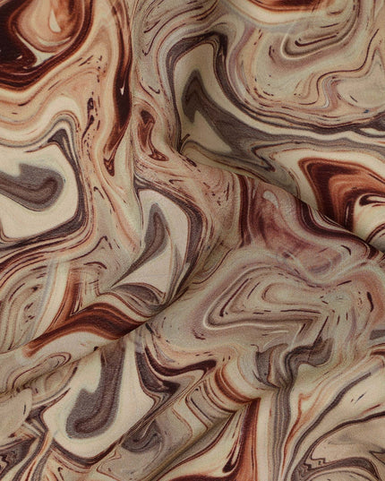 Beige Brown Abstract Marble Swirl Digital Print Viscose Crepe Fabric 110 Cms India-D26854
