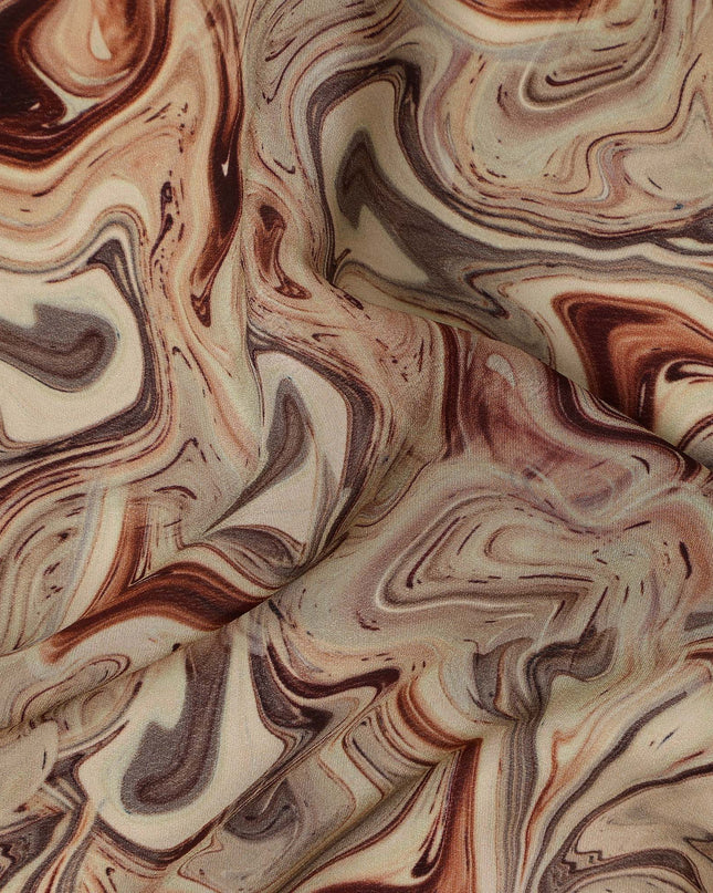 Beige Brown Abstract Marble Swirl Digital Print Viscose Crepe Fabric 110 Cms India-D26854