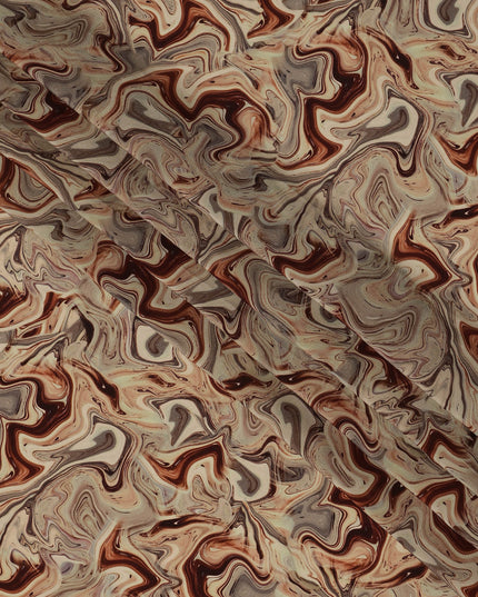 Beige Brown Abstract Marble Swirl Digital Print Viscose Crepe Fabric 110 Cms India-D26854