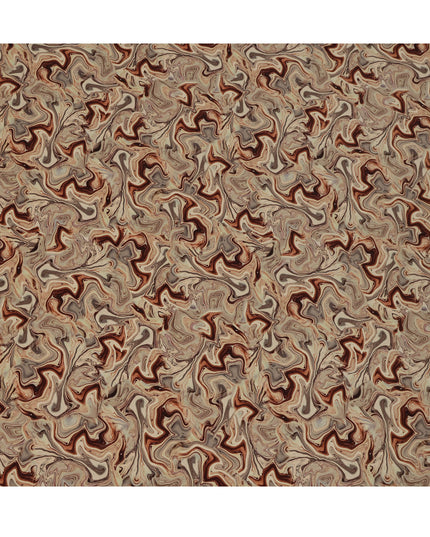 Beige Brown Abstract Marble Swirl Digital Print Viscose Crepe Fabric 110 Cms India-D26854