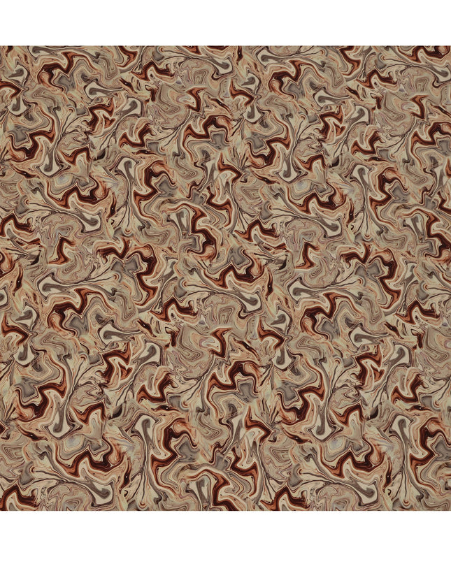 Beige Brown Abstract Marble Swirl Digital Print Viscose Crepe Fabric 110 Cms India-D26854
