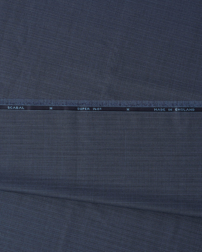Blue Grey Textured Super 140’s All Wool Suiting Fabric, 150 cm Width, 3.75 Mtrs Piece, Scabal Premium Cloth, Made in England-D26804