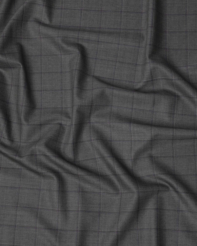 Grey Check Premium Super 140’s SCABAL English All Wool Suiting Fabric, Width 150 cms, 3.75 Mtrs Cut, Made in United Kingdom-D26780