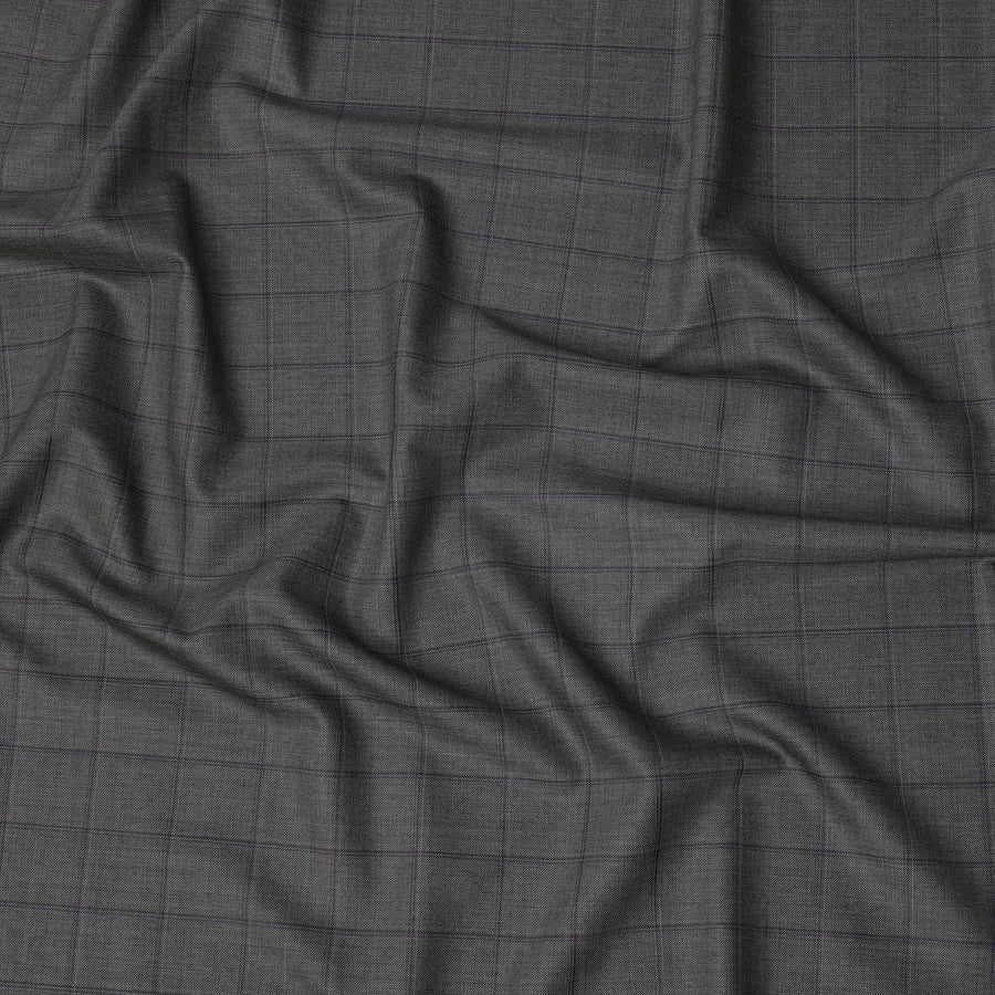 Grey Check Premium Super 140’s SCABAL English All Wool Suiting Fabric, Width 150 cms, 3.75 Mtrs Cut, Made in United Kingdom-D26780