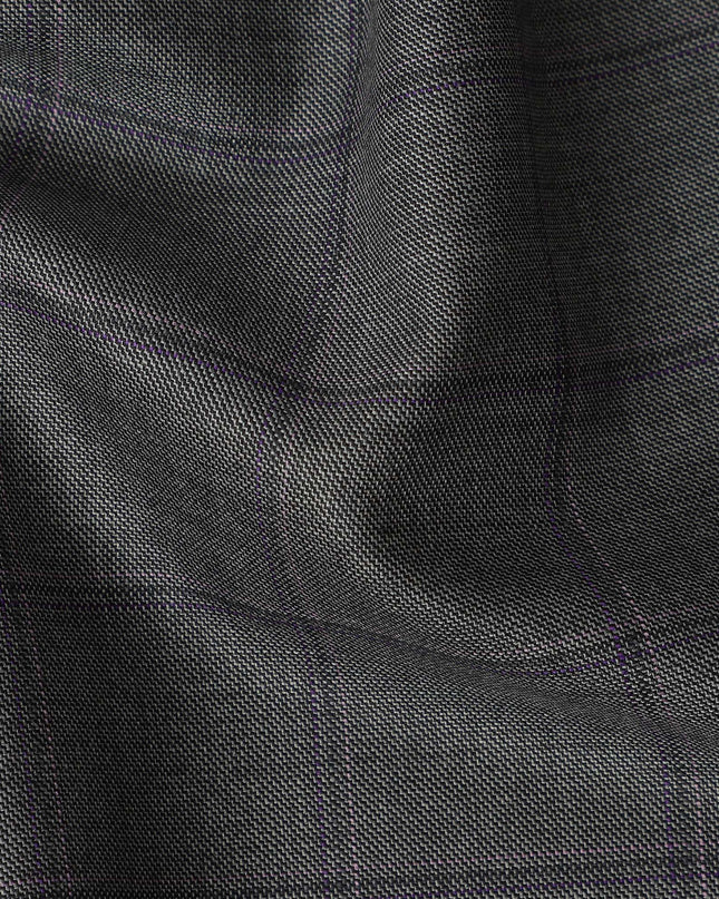 Grey Check Premium Super 140’s SCABAL English All Wool Suiting Fabric, Width 150 cms, 3.75 Mtrs Cut, Made in United Kingdom-D26780