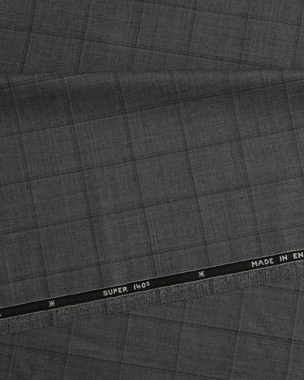 Grey Check Premium Super 140’s SCABAL English All Wool Suiting Fabric, Width 150 cms, 3.75 Mtrs Cut, Made in United Kingdom-D26780