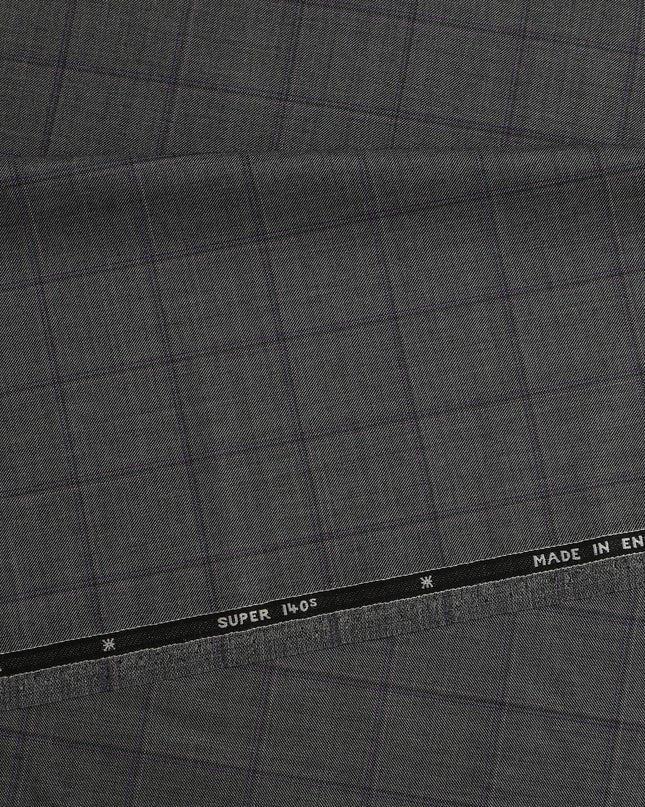 Grey Check Premium Super 140’s SCABAL English All Wool Suiting Fabric, Width 150 cms, 3.75 Mtrs Cut, Made in United Kingdom-D26780
