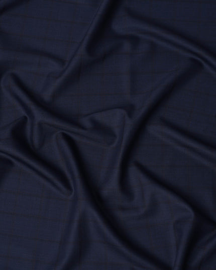 Navy Blue Check Premium Super 140’s SCABAL English All Wool Suiting Fabric, Width 150 cms, 3.75 Mtrs Cut, Made in United Kingdom-D26790