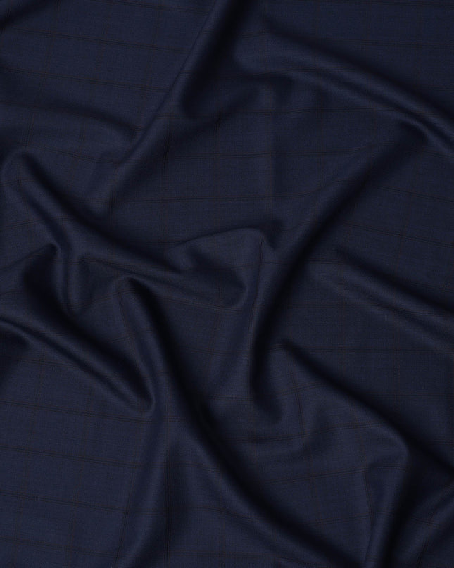 Navy Blue Check Premium Super 140’s SCABAL English All Wool Suiting Fabric, Width 150 cms, 3.75 Mtrs Cut, Made in United Kingdom-D26790