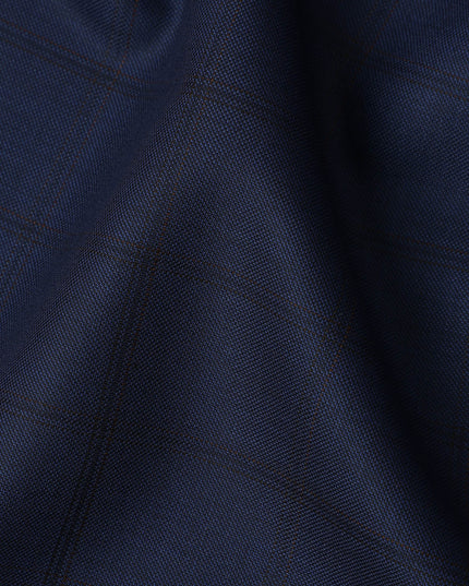 Navy Blue Check Premium Super 140’s SCABAL English All Wool Suiting Fabric, Width 150 cms, 3.75 Mtrs Cut, Made in United Kingdom-D26790
