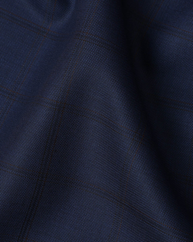 Navy Blue Check Premium Super 140’s SCABAL English All Wool Suiting Fabric, Width 150 cms, 3.75 Mtrs Cut, Made in United Kingdom-D26790