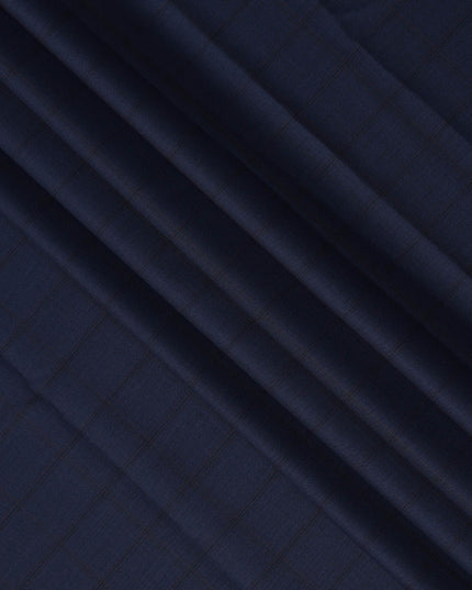 Navy Blue Check Premium Super 140’s SCABAL English All Wool Suiting Fabric, Width 150 cms, 3.75 Mtrs Cut, Made in United Kingdom-D26790