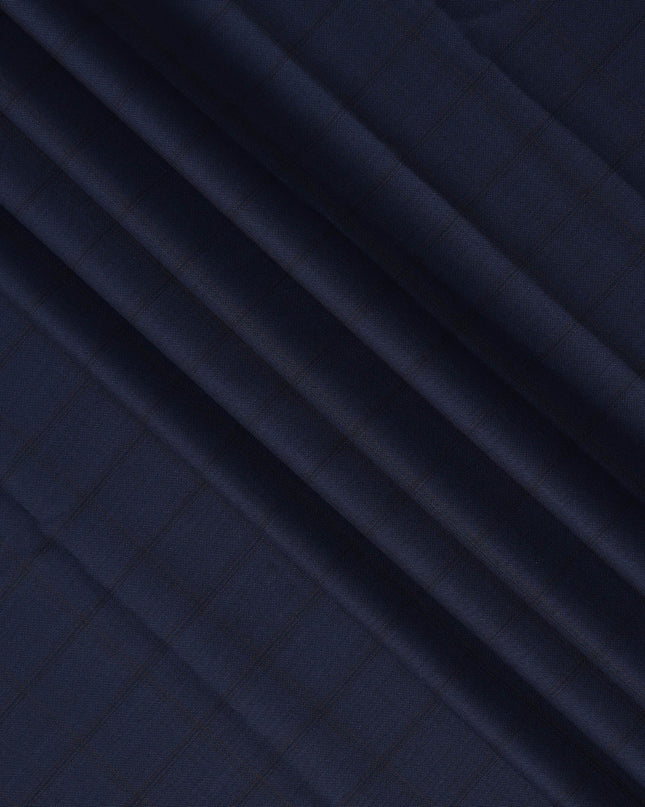 Navy Blue Check Premium Super 140’s SCABAL English All Wool Suiting Fabric, Width 150 cms, 3.75 Mtrs Cut, Made in United Kingdom-D26790