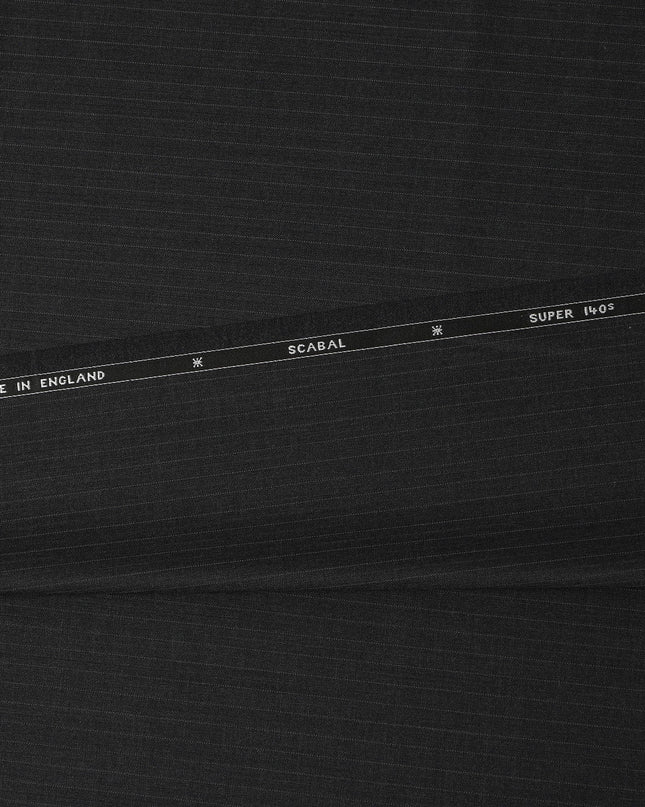 Black Pinstripe Premium Super 140’s SCABAL English All Wool Suiting Fabric, Width 150 cms, 3.75 Mtrs Cut, Made in United Kingdom-D26789