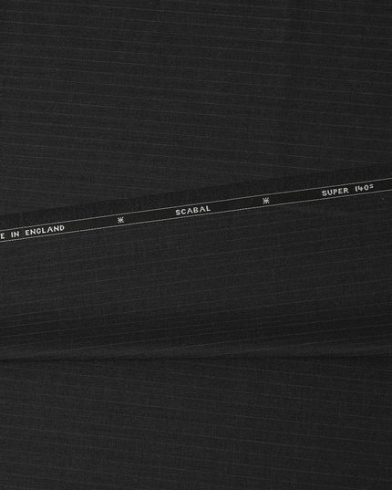 Charcoal Grey Pinstripe Super 140’s All Wool Suiting Fabric, 150 cm Width, 3.50 Mtrs Piece, Scabal Premium Cloth, Made in England-D26802