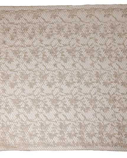 Beige Floral Embroidered Synthetic Lace Fabric 140 Cms From China-D27253 - Regal Fabrics