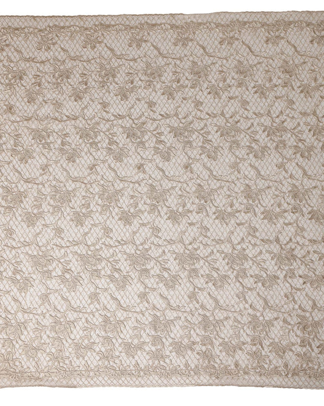 Beige Floral Embroidered Synthetic Lace Fabric 140 Cms From China-D27253