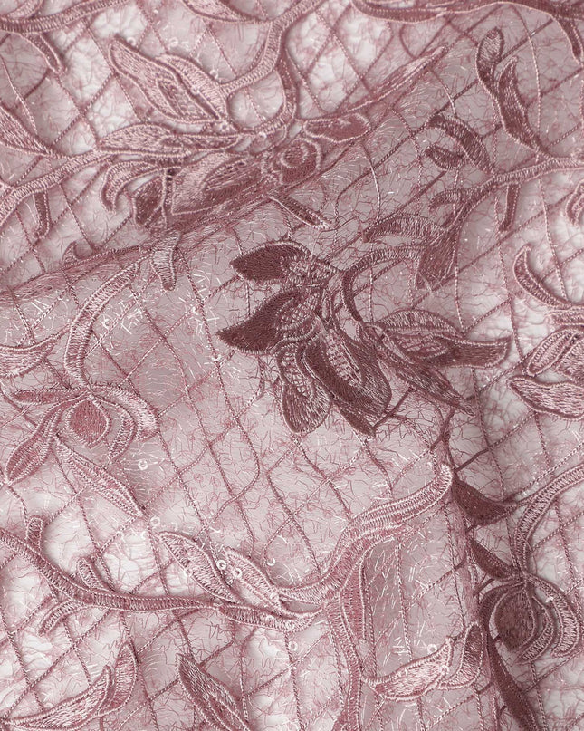 Mauve Floral Embroidered Synthetic Lace Fabric 140 Cms From China-D27258