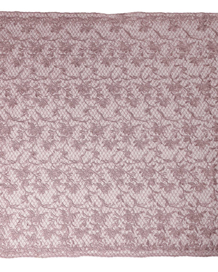 Mauve Floral Embroidered Synthetic Lace Fabric 140 Cms From China-D27258