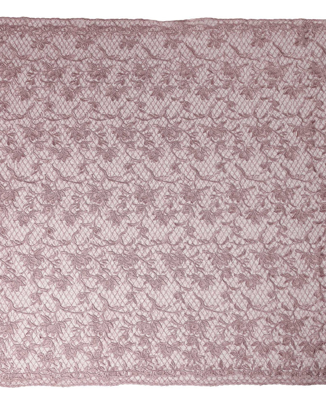 Mauve Floral Embroidered Synthetic Lace Fabric 140 Cms From China-D27258