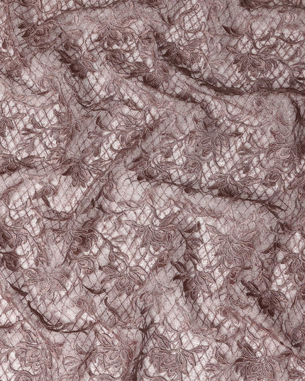 Mauve Pink Floral Embroidered Synthetic Lace Fabric 140 Cms From China-D27260