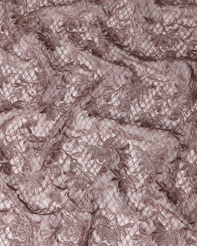 Mauve Pink Floral Embroidered Synthetic Lace Fabric 140 Cms From China-D27260