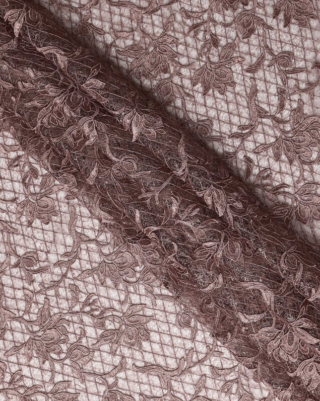 Mauve Pink Floral Embroidered Synthetic Lace Fabric 140 Cms From China-D27260