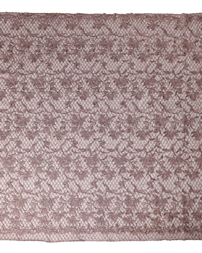 Mauve Pink Floral Embroidered Synthetic Lace Fabric 140 Cms From China-D27260