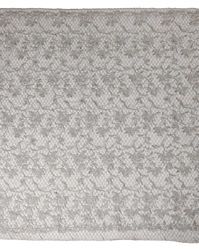 Grey Floral Embroidered Synthetic Lace Fabric 140 Cms From China-D27257