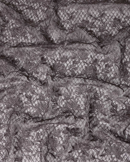 Black Floral Embroidered Synthetic Lace Fabric 140 Cms From China-D27254 - Regal Fabrics