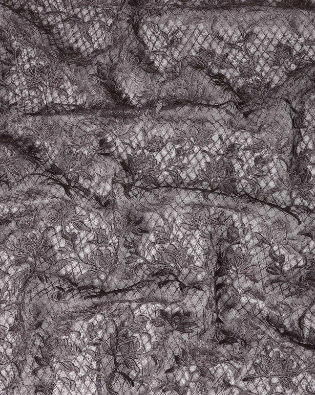 Black Floral Embroidered Synthetic Lace Fabric 140 Cms From China-D27254