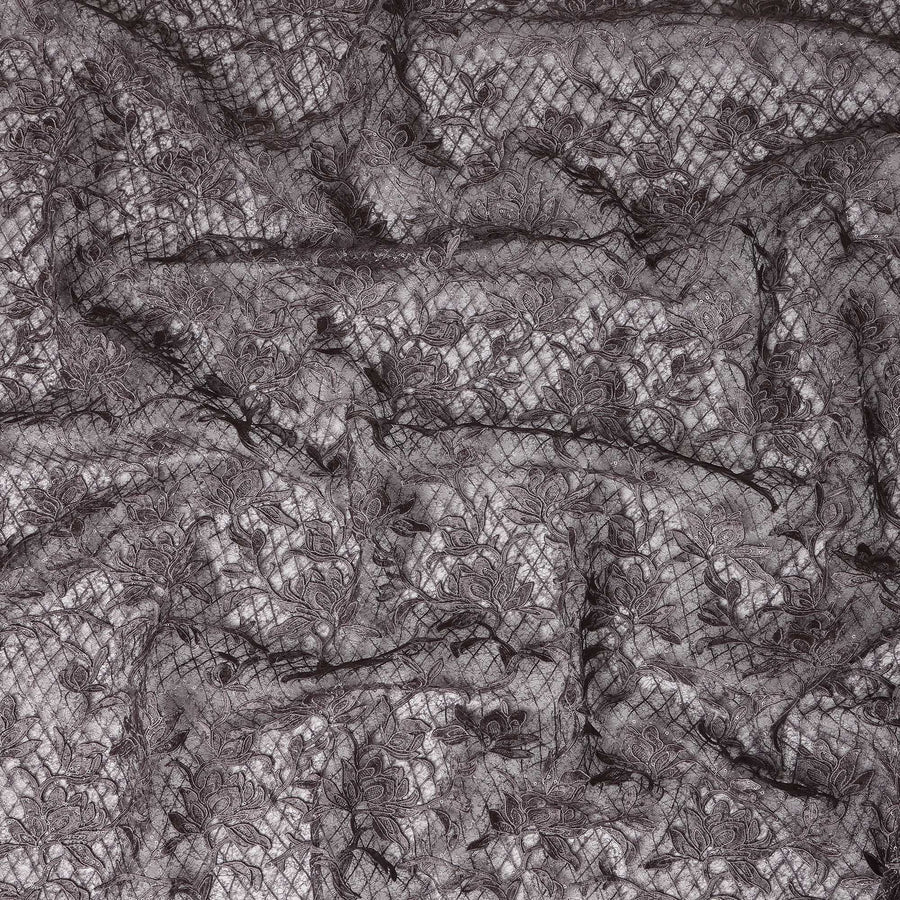Black Floral Embroidered Synthetic Lace Fabric 140 Cms From China-D27254 - Regal Fabrics