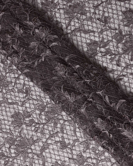 Black Floral Embroidered Synthetic Lace Fabric 140 Cms From China-D27254 - Regal Fabrics