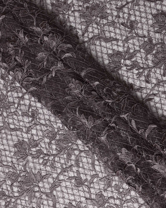 Black Floral Embroidered Synthetic Lace Fabric 140 Cms From China-D27254