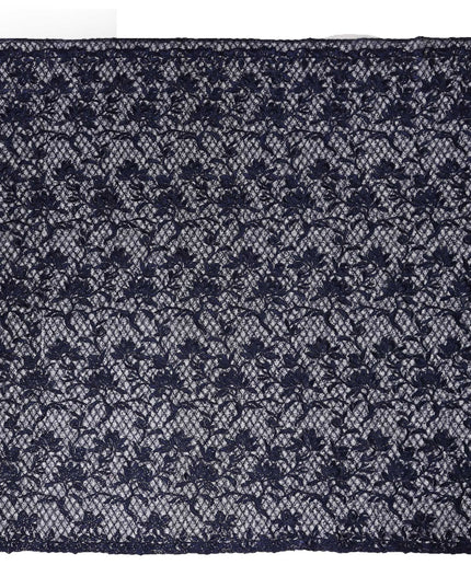 Navy Blue Floral Embroidered Synthetic Lace Fabric 140 Cms From China-D27261