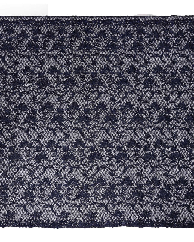 Navy Blue Floral Embroidered Synthetic Lace Fabric 140 Cms From China-D27261