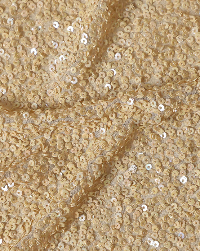 Antique Gold Silk Georgette Sequin Fabric 110cm