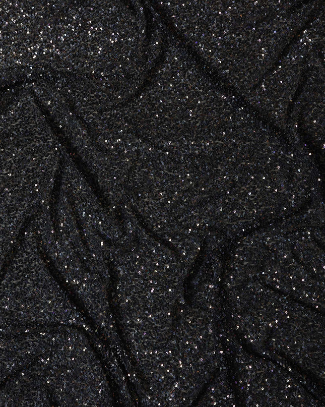 Jet Black Silk Georgette Sequin Fabric 110cm