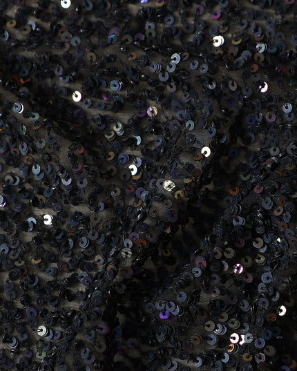 Jet Black Silk Georgette Sequin Fabric 110cm