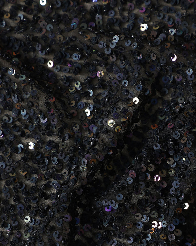 Jet Black Silk Georgette Sequin Fabric 110cm